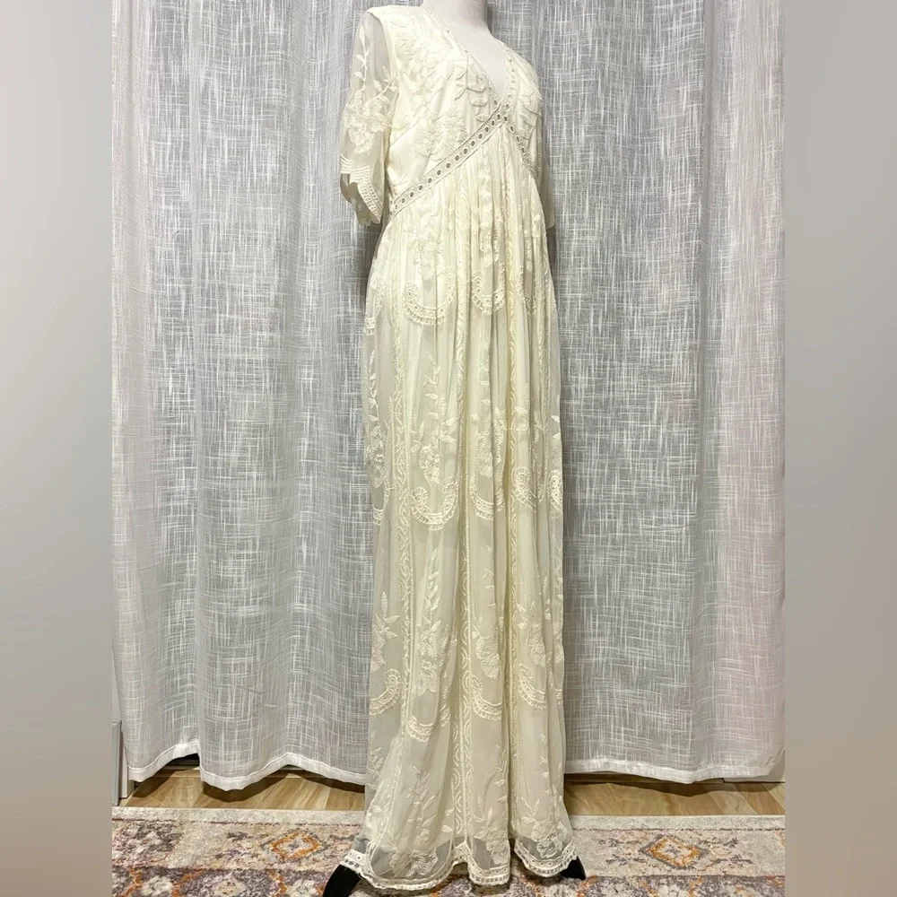 PinkBlush Cream Lace Mesh Overlay Maternity Maxi Dress Women's XL - Picture 2 of 16